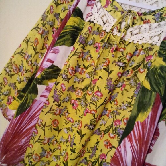 New Directions Blouse S Half Sleeve Boho Flowing Lace Floral Patchwork Colorful - Picture 9 of 15